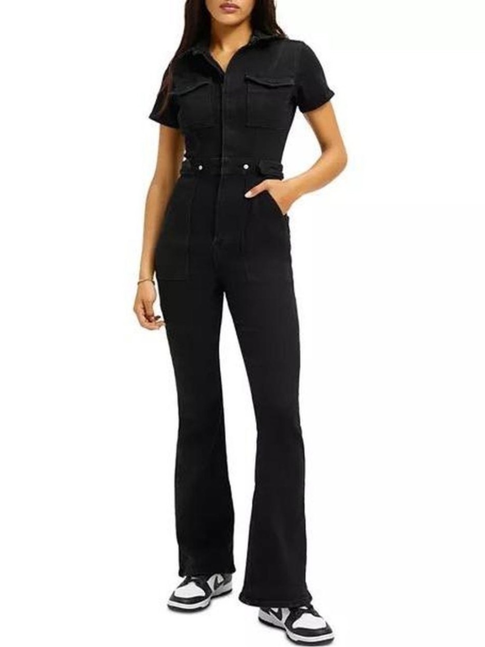 Good American Fit For Success Bootcut Jumpsuit in Black